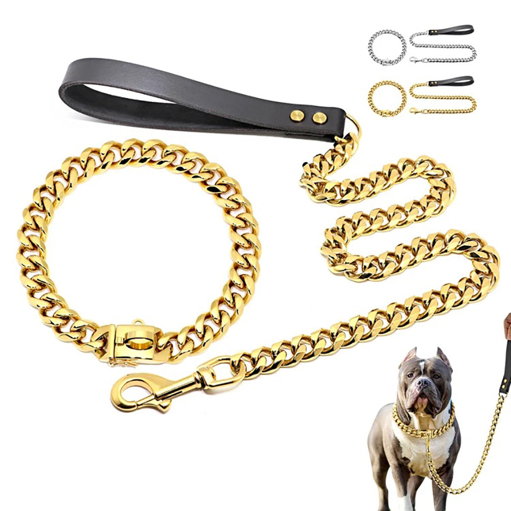19mm Wide Gold Dog Chain Collar