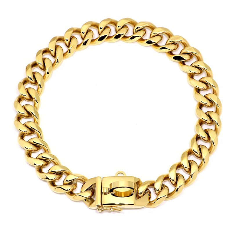 19mm Wide Gold Dog Chain Collar