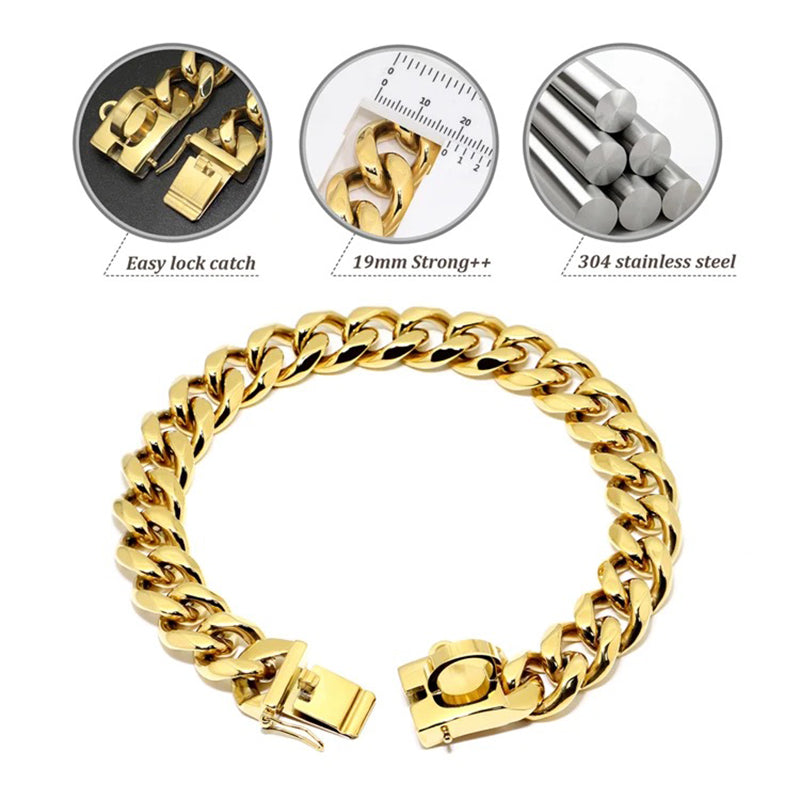 19mm Wide Gold Dog Chain Collar