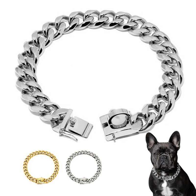 19mm Wide Gold Dog Chain Collar