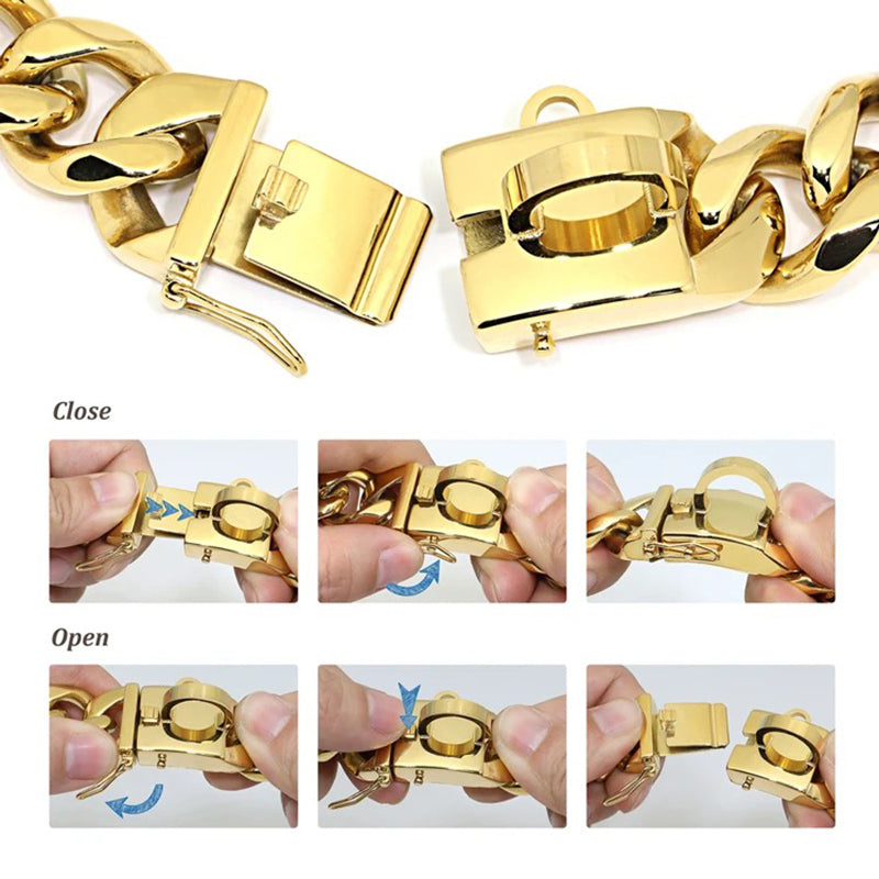 19mm Wide Gold Dog Chain Collar