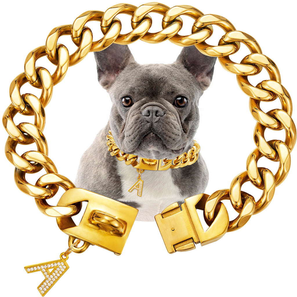 23mm Wide Gold Dog Chain Cubn Link Dog Collar