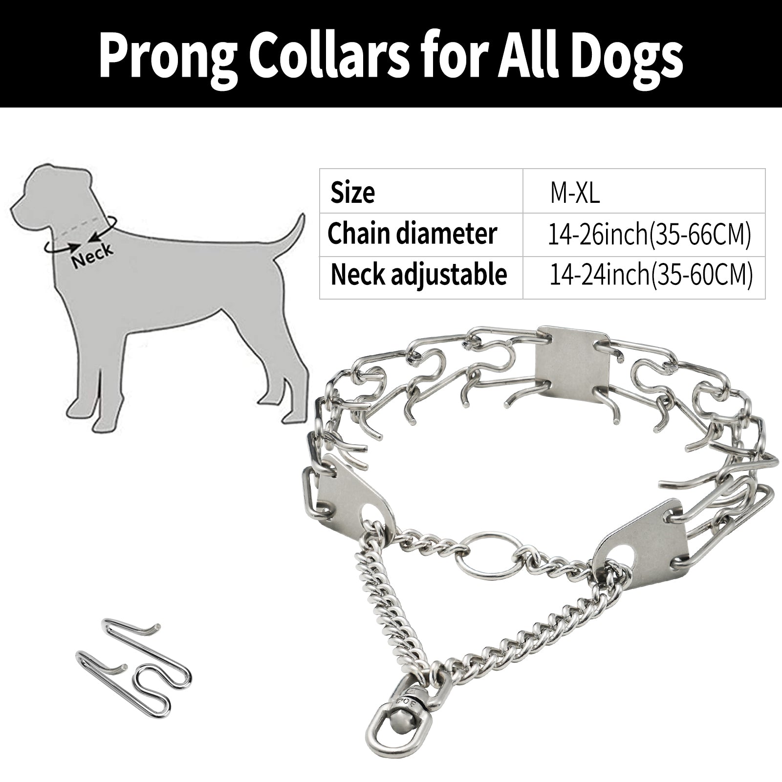 Ultra-Plus Prong Dog Training Collar Steel  Dog Prong Collar Pinch Collar for Dogs