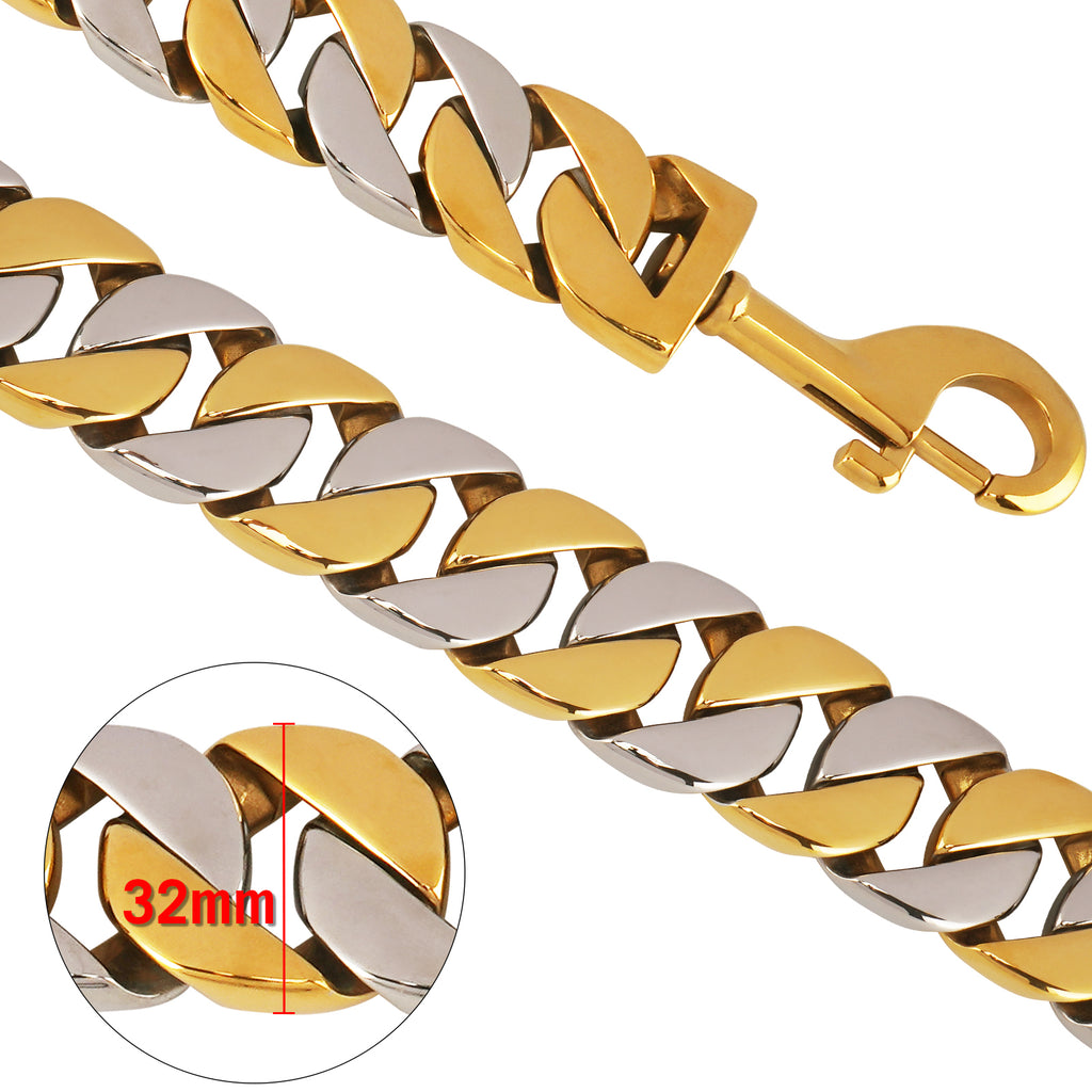 32MM Wide Gold Silver Chain Leash
