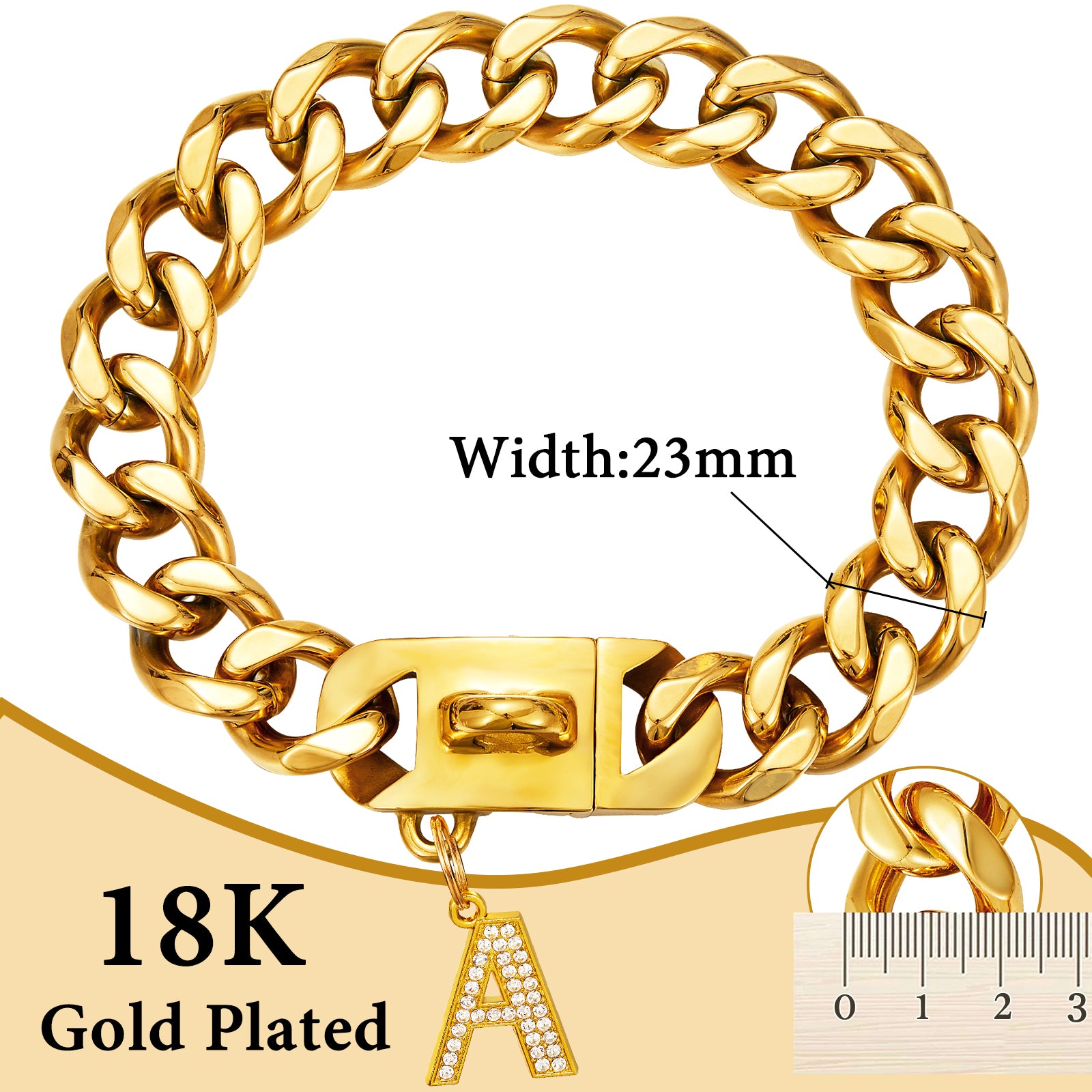 23mm Wide Gold Dog Chain Cubn Link Dog Collar