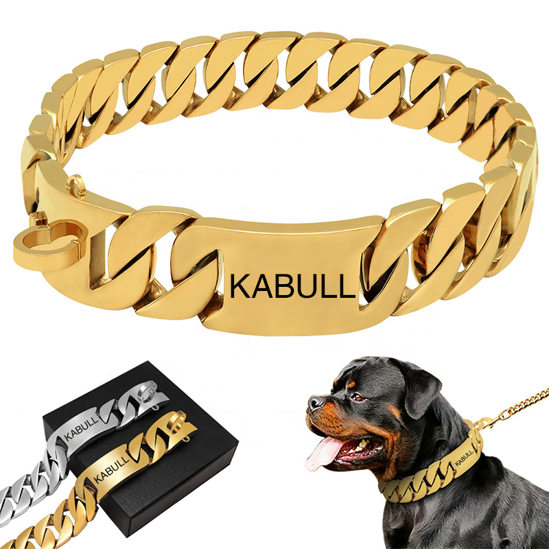 Custom Logo  32mm Gold Dog Chain Collar for Large Dogs  Pit Bull
