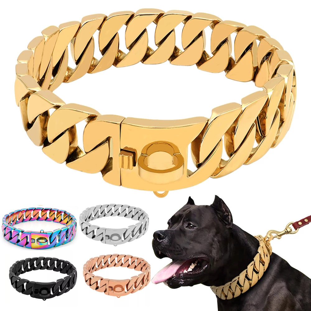 32mm Gold Dog Chain Collar