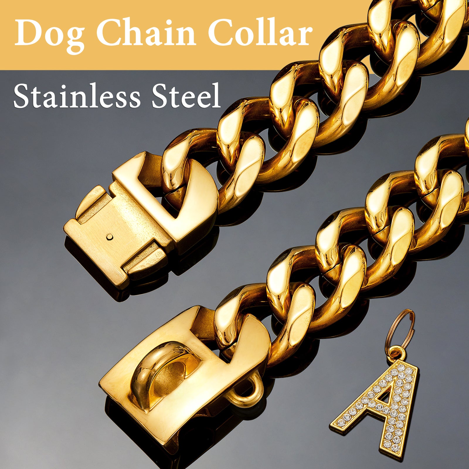 23mm Wide Gold Dog Chain Cubn Link Dog Collar